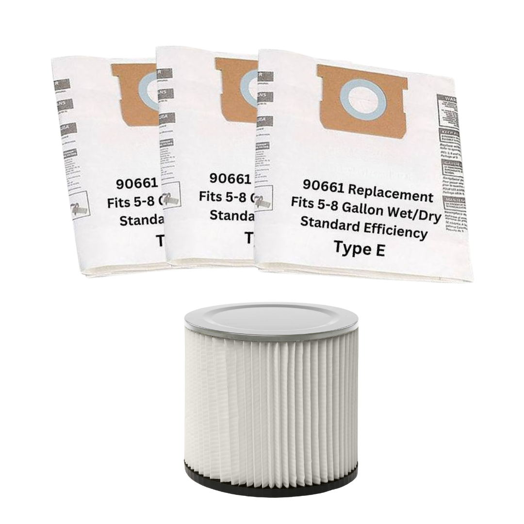 VacBagsUSA Replacement Bundle Kit for Shop-Vac 5-8 Gallon Vacuums (3) 5-8 Gallon Standard Efficiency Bags + (1) Cartridge Filter - VacBagsUSA